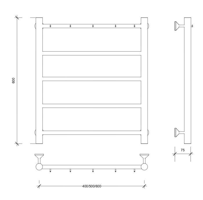 Полотенцесушитель водяной 60x50 Триада 1 К (хром) Secado арт. 4603759406923