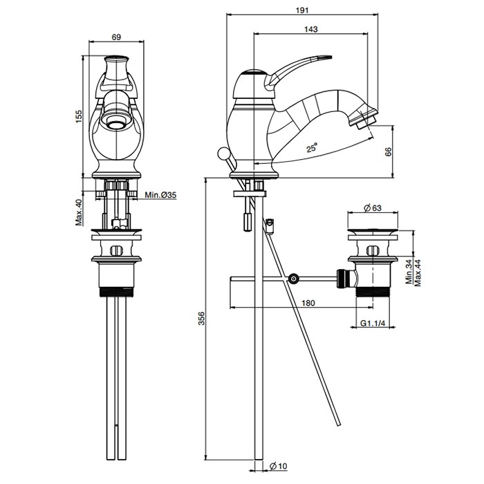 Fima Carlo Frattini Смеситель для раковины, на 1 отв., с донным клапаном, Lamp, F3301OR цвет: золото