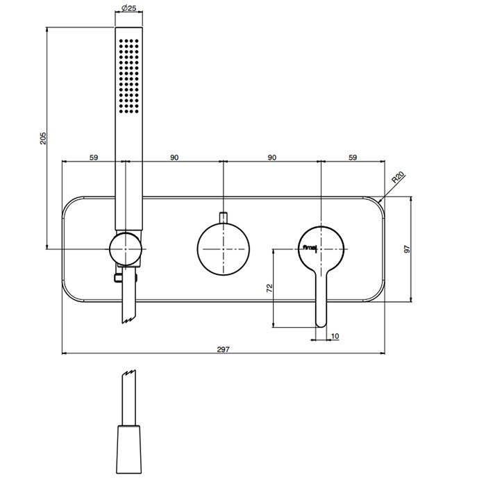 Fima Carlo Frattini Смеситель для душа, встраиваемый, с ручным душем, 2 источника, Snap, F3129WX2CR цвет: хром