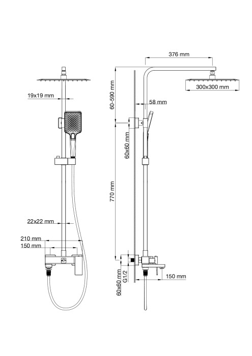 Душевая система, Wonzon & Woghand Cube 2.0, WW-88047068-BGM цвет: графит