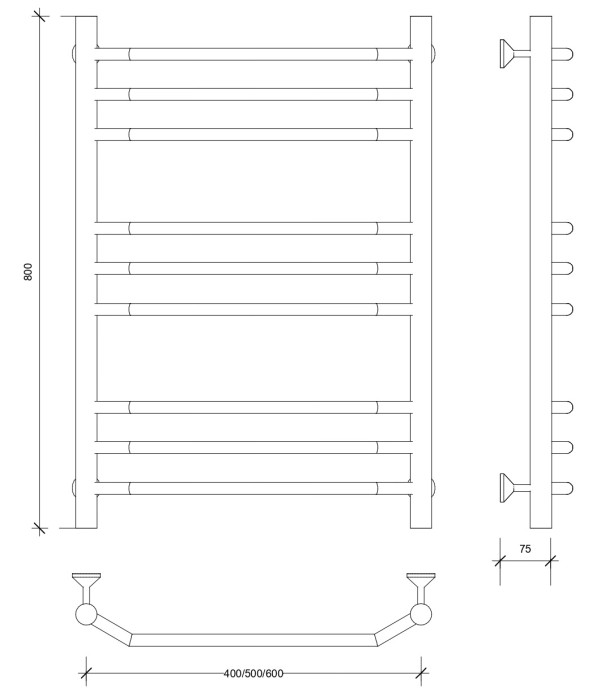 Полотенцесушитель водяной 80x60 Агата 3 (черный) Secado арт. 4673739223475