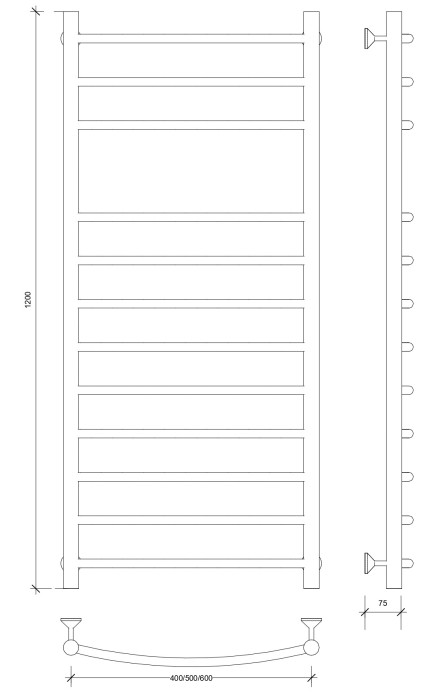 Полотенцесушитель водяной 120x60 Милан 5 (черный) Secado арт. 4673739227053