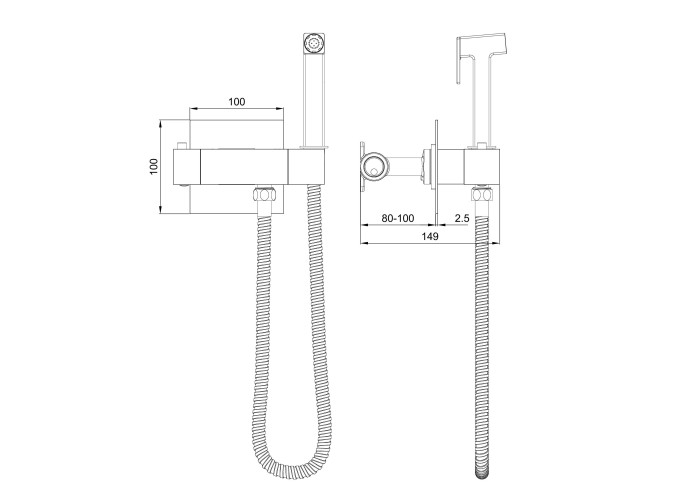 Смеситель с гигиеническим душем и термостатом встраиваемый, Wonzon & Woghand, WW-88819903-BGM цвет: графит