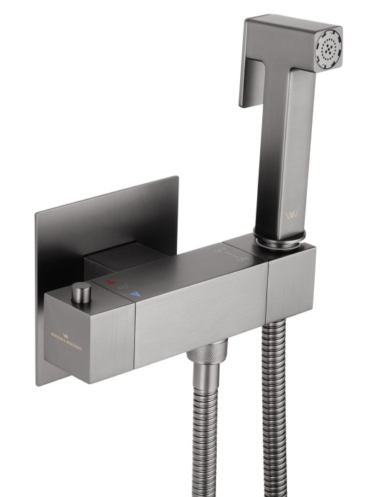 Смеситель с гигиеническим душем и термостатом встраиваемый, Wonzon & Woghand, WW-88819903-BGM цвет: графит