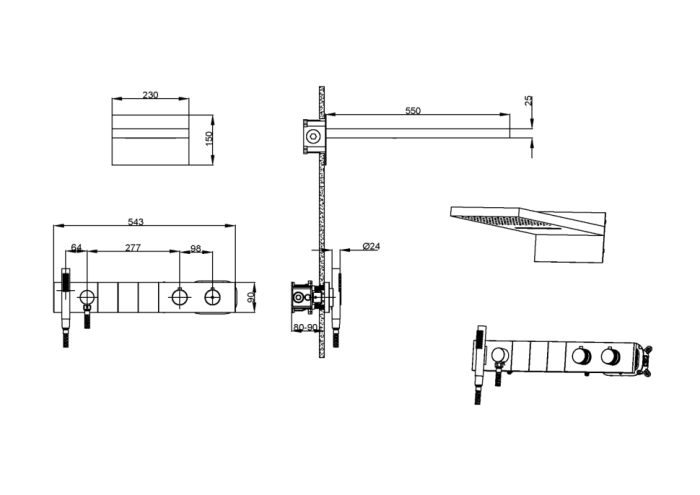 Встроенная душевая система с изливом  с термостатом, трехпозиционная nikel brush, Boheme Zodiac - 133-2-NB