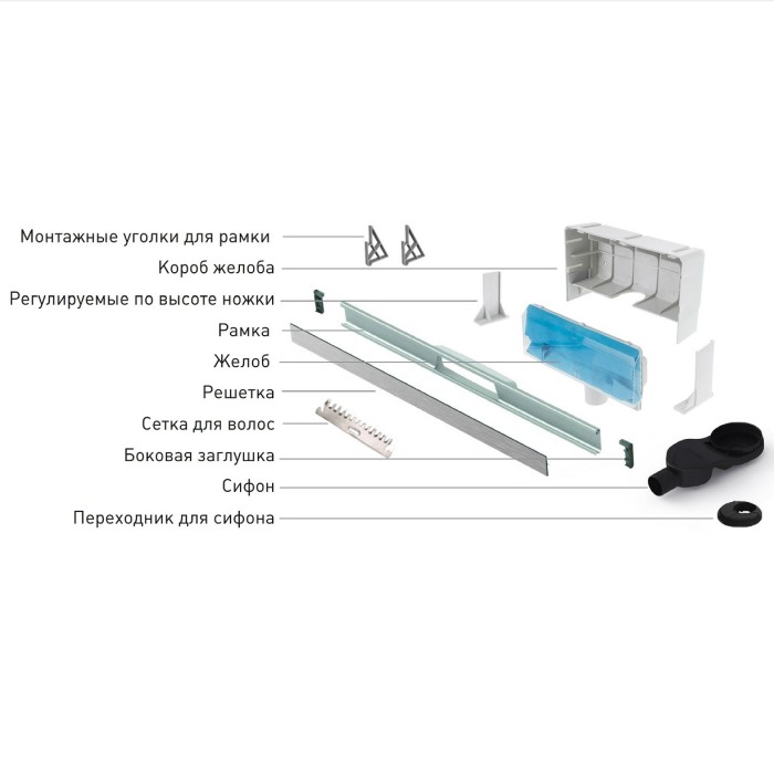 Душевой лоток BERGES WALL 600 пристенный, матовый хром, S-сифон D50 H60, арт.090156