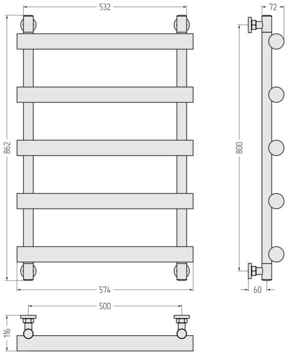 Сунержа Водяной полотенцесушитель 800x500, Атлант, 30-0226-8050 цвет: матовый белый