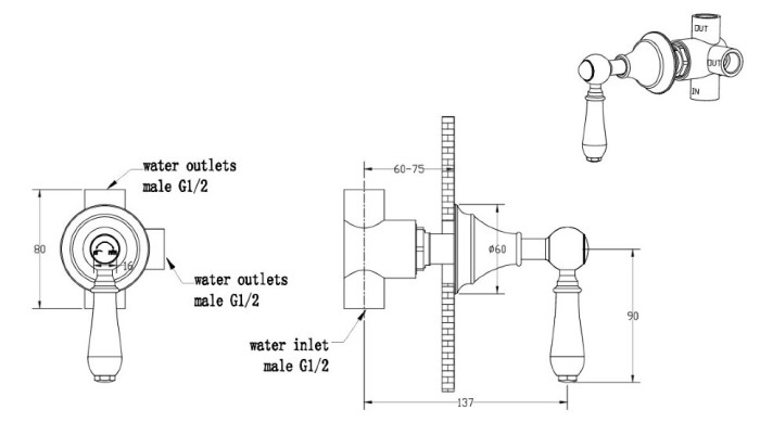 Дайвертер встраиваемый, золото, Imperiale Boheme 623