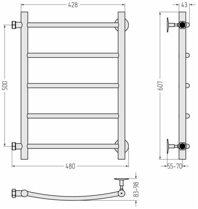 Стилье Водяной полотенцесушитель 500x400, Версия-Б2, 12612-5040 цвет: белый