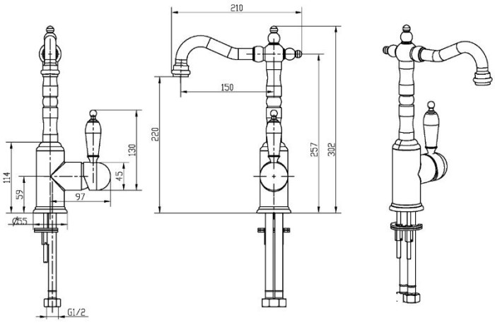 Смеситель для раковины, бронза, Crystal Boheme 302-CRST