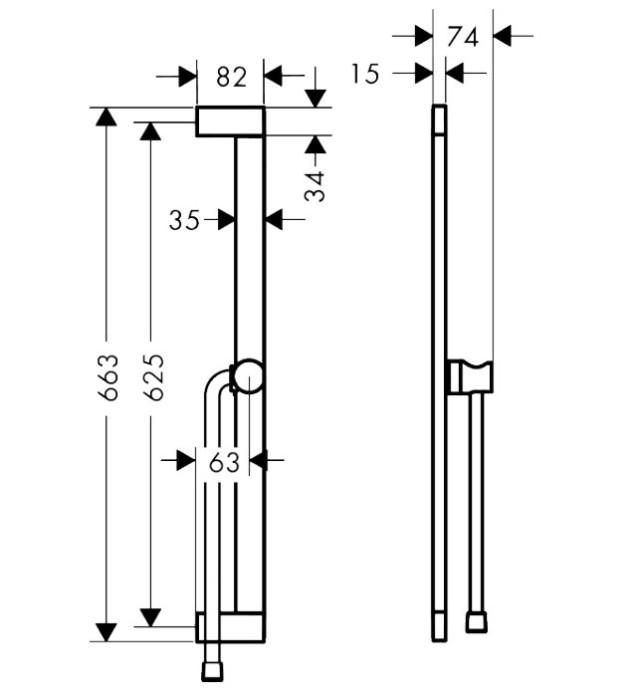 Душевая штанга S Puro 65см0 мм со слайдером и шлангом 160см0 мм Unica Hansgrohe, черный арт. 24402670