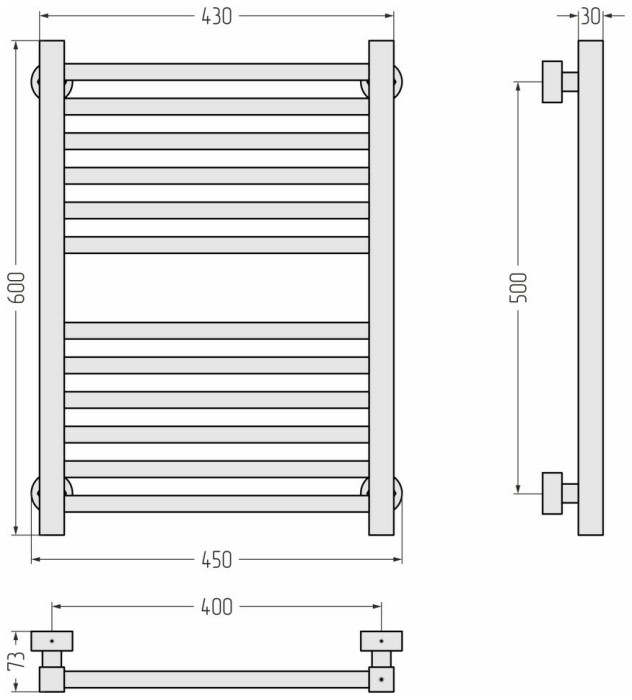 Сунержа Водяной полотенцесушитель 600x400, Модус PRO, 30-0450-6040 цвет: матовый белый