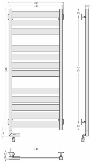 Сунержа Электрический полотенцесушитель 1000x300, Центурион 2.0, 15-5602-1250 цвет: тёмный титан муар