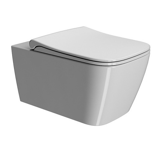 Подвесной унитаз GSI Nubes 55х35 см, безободковый, Swirlflush, тихий смыв, цвет белый арт. 961511