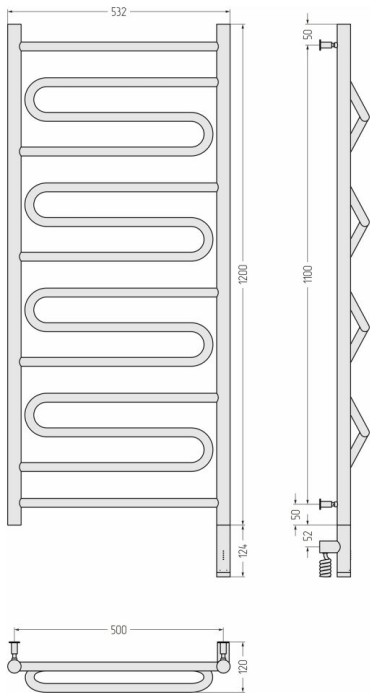 Сунержа Электрический полотенцесушитель 600x500, Элегия 3.0, 31-5819-1250 цвет: матовый чёрный