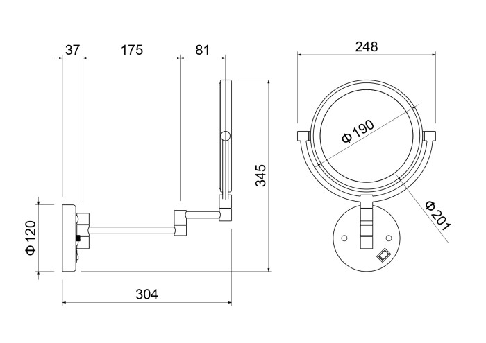 Зеркало косметическое настенное с подсветкой 5х, Aquatek, хром арт. AQ4912CR