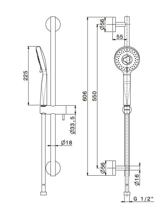 Душевая стойка c лейкой и шлангом, Ole Kerama Marazzi, хром - 69457KM.21.018
