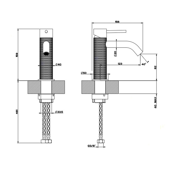 Смеситель для раковины, без донного клапана, Gessi Meccanica, шлифованная сталь арт. 54202#239