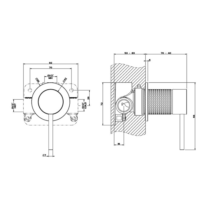 Смеситель для душа, встраиваемый, на 1/2, на 1 источник (внешняя часть), Gessi 316, black xl арт. 54419#299