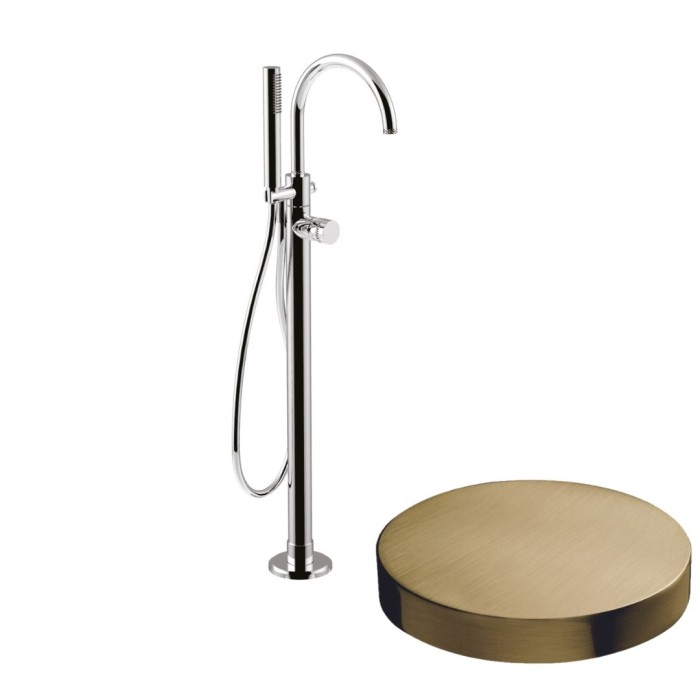 Напольный смеситель для ванны отдельностоящий, излив, ручной душ, Giulini My ring deluxe, золото брашированное арт. MR0092DLEPOSP