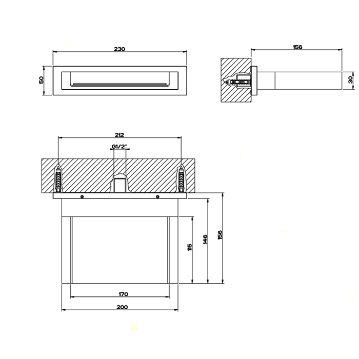 Каскадный излив для душа настенный, для монтажа с удаленным управлением, Gessi Rettangolo, хром арт. 20193#031