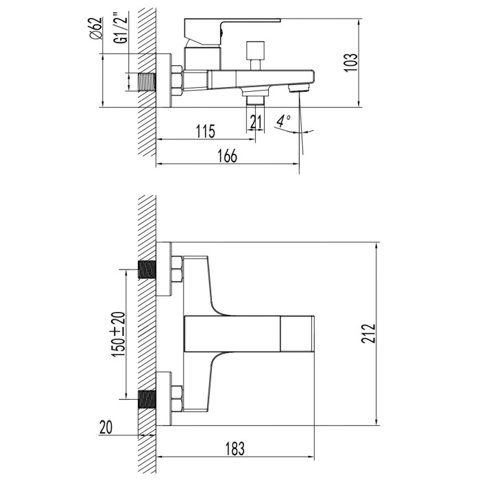 Смеситель для ванны и душа с ручным душем, керамический картридж, хром, Azario Eddie арт. AZ-WQY238207C