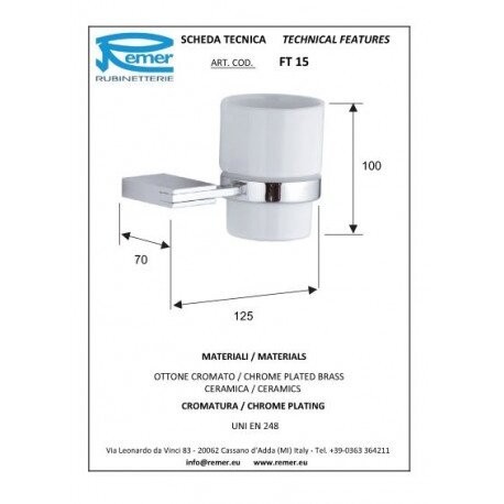 Стакан хром глянцевый, Remer Flat, FT15CR