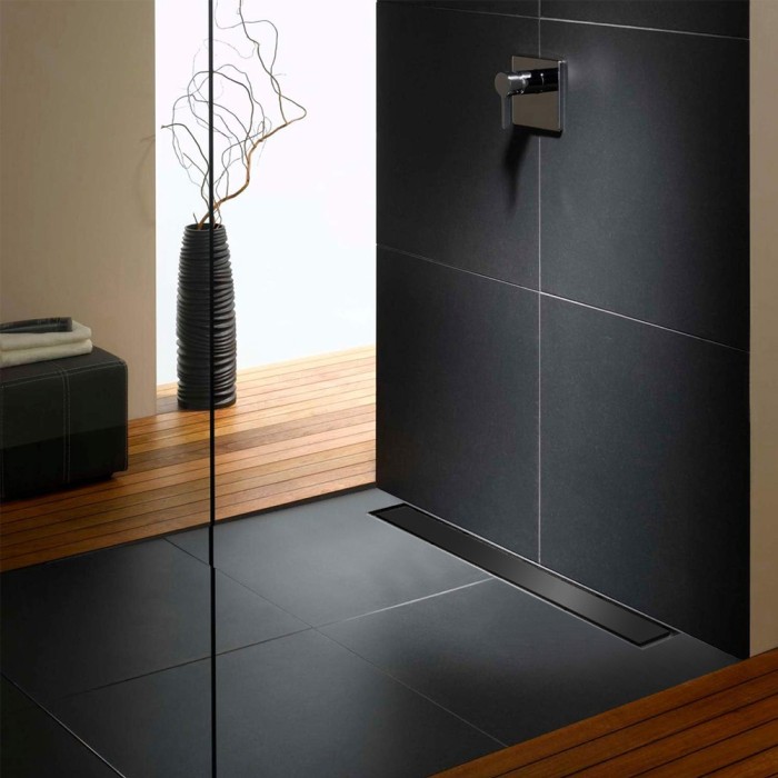 Душевой лоток D40 850 мм пристенный, боковой слив, пластиковый, с черной решеткой, Klasik Azario - AZ-CH 850 KC2