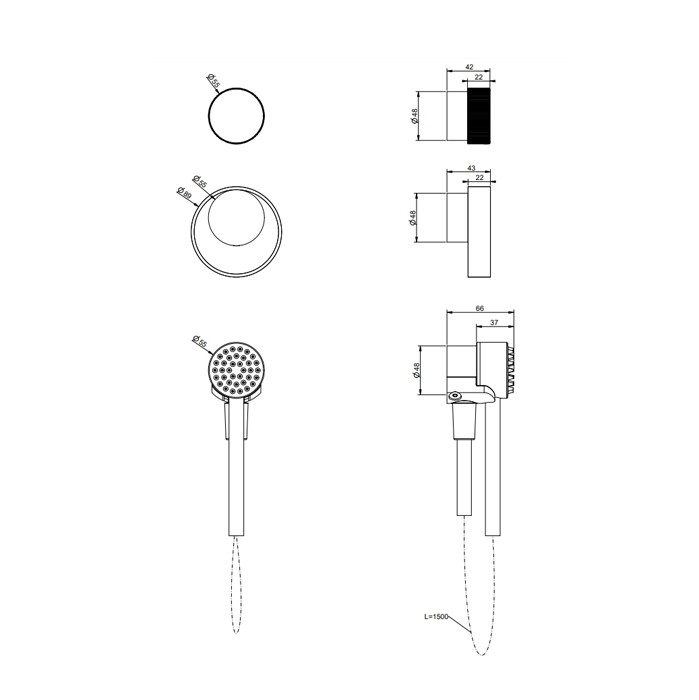 Душевая система: ручка смесителя, ручка переключателя, ручной душ и шланг 1500 мм., Gessi Outdoor, black xl арт. 63214#299