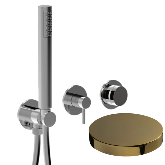 Внешняя часть встраиваемого смесителя для душа на 3 режима, однорычажный, поворотный переключатель, ручной душ + 2 доп. вывода воды, Giulini My ring, золото арт. MRX5302EPO