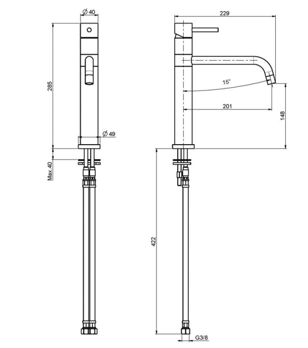 Fima Carlo Frattini Кухонный смеситель с двумя гибкими шлангами 370 мм, Kitchen, F3227CR цвет: хром