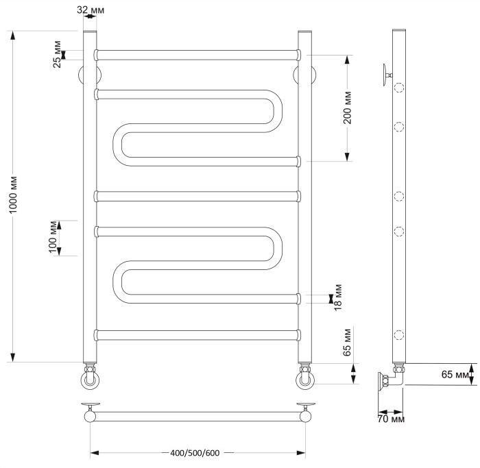 Полотенцесушитель водяной латунный 60x100 Валенсия 2 (бронза) Secado арт. 4603777460198