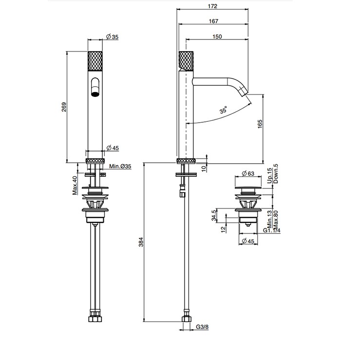 Fima Carlo Frattini Смеситель для раковины, на 1 отв., высокий, с донным клапаном, Spillo Tech, F3031TLXSVNS цвет: черный