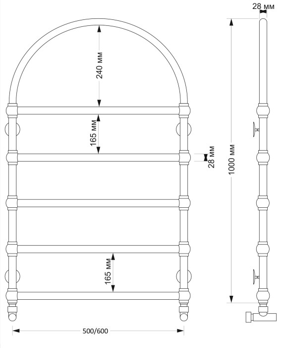 Полотенцесушитель водяной латунный 60x100 Римини (бронза) Secado арт. 4603777454210
