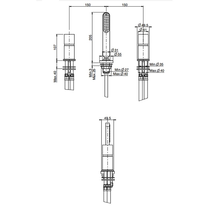 Fima Carlo Frattini Смеситель на борт ванны, на 3 отв., с ручным душем, Nomos Go, F4174/1NCR цвет: хром