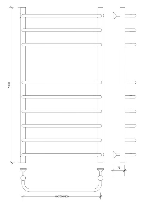 Полотенцесушитель водяной 100x60 Мерида 5 (черный) Secado арт. 4673739226063