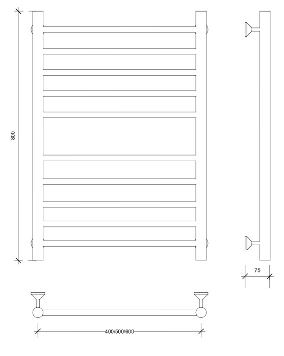 Полотенцесушитель водяной 80x40 Триада 4 (черный) Secado арт. 4673739229194