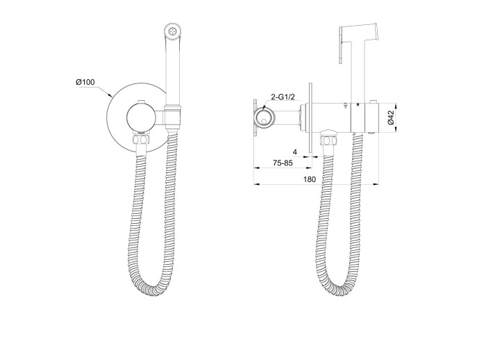 Смеситель с гигиеническим душем и термостатом встраиваемый, Wonzon & Woghand, WW-88829909-BGM цвет: графит
