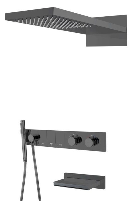 Встроенная душевая система с изливом  с термостатом, трехпозиционная shine gun metal, Boheme Zodiac - 133-2-SGM