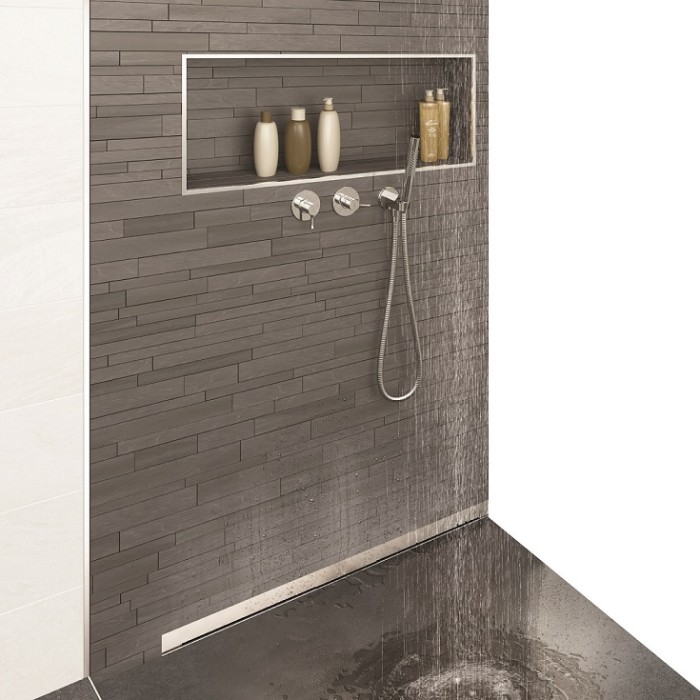 Душевой лоток BERGES WALL 1000 пристенный, матовый хром, S-сифон D50 H60, арт.090157