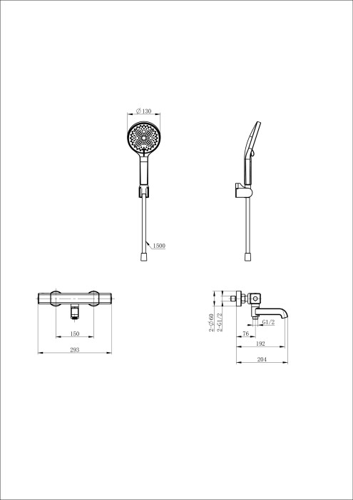 Смеситель для ванны с душем и термостатом, Wonzon & Woghand Stay, WW-B2016-A1-BGG цвет: графит