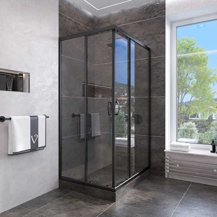 Душевой угол 900x900x1850, Veconi Rovigo, черный, стекло прозрачное арт. RV113B-90-01-C4