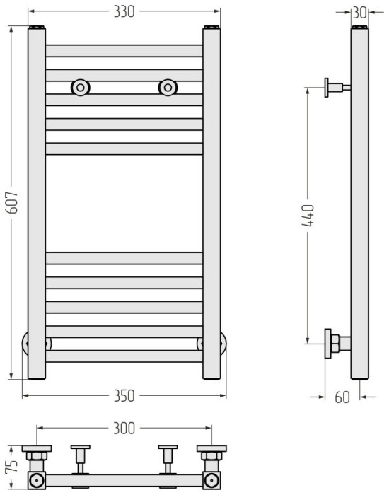 Сунержа Водяной полотенцесушитель 600x300, Модус, 12-0250-6030 цвет: белый