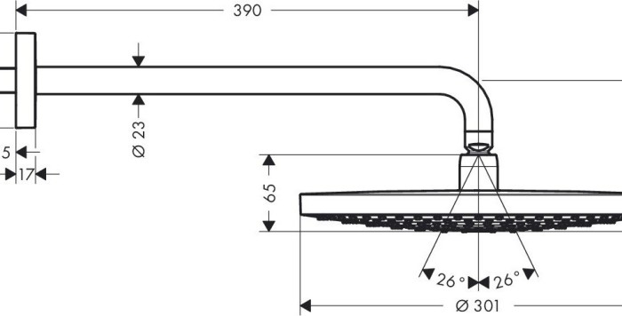 Верхний душ с настенным кронштейном Raindance Select S Hansgrohe, хром арт. 27378000