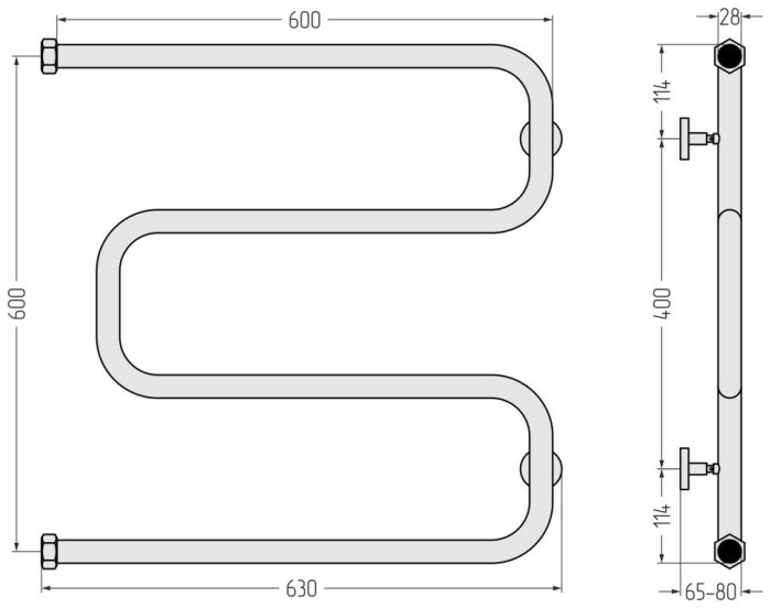 Сунержа Водяной полотенцесушитель 600x600, Ш-образный, 03-0014-6060 цвет: золото