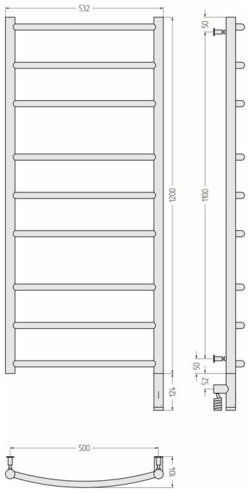 Сунержа Электрический полотенцесушитель 1200x500, Галант 3.0, 15-5801-1250 цвет: тёмный титан муар