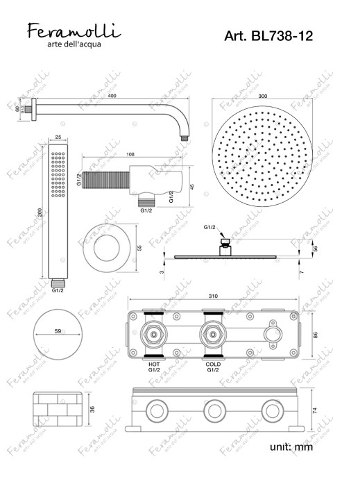 Душевая система, черный, Amos Feramolli - BL738-12
