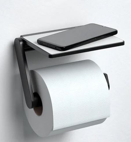 Держатель туалетной бумаги Keuco Plan 14973370000 с полкой для телефона, цвет: черный