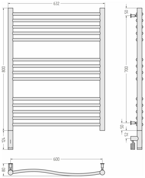 Сунержа Электрический полотенцесушитель 1000x300, Флюид 3.0, 30-5820-8060 цвет: матовый белый