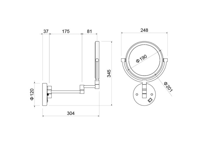 Зеркало косметическое настенное с подсветкой 5х, Aquatek, хром арт. AQ4915CR